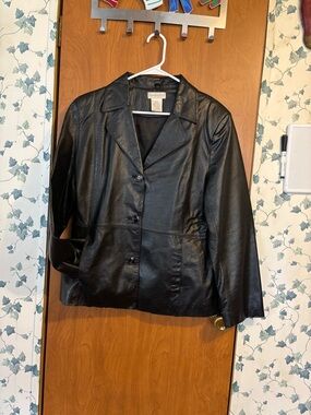 Worthington Black Leather Button-Front Jacket